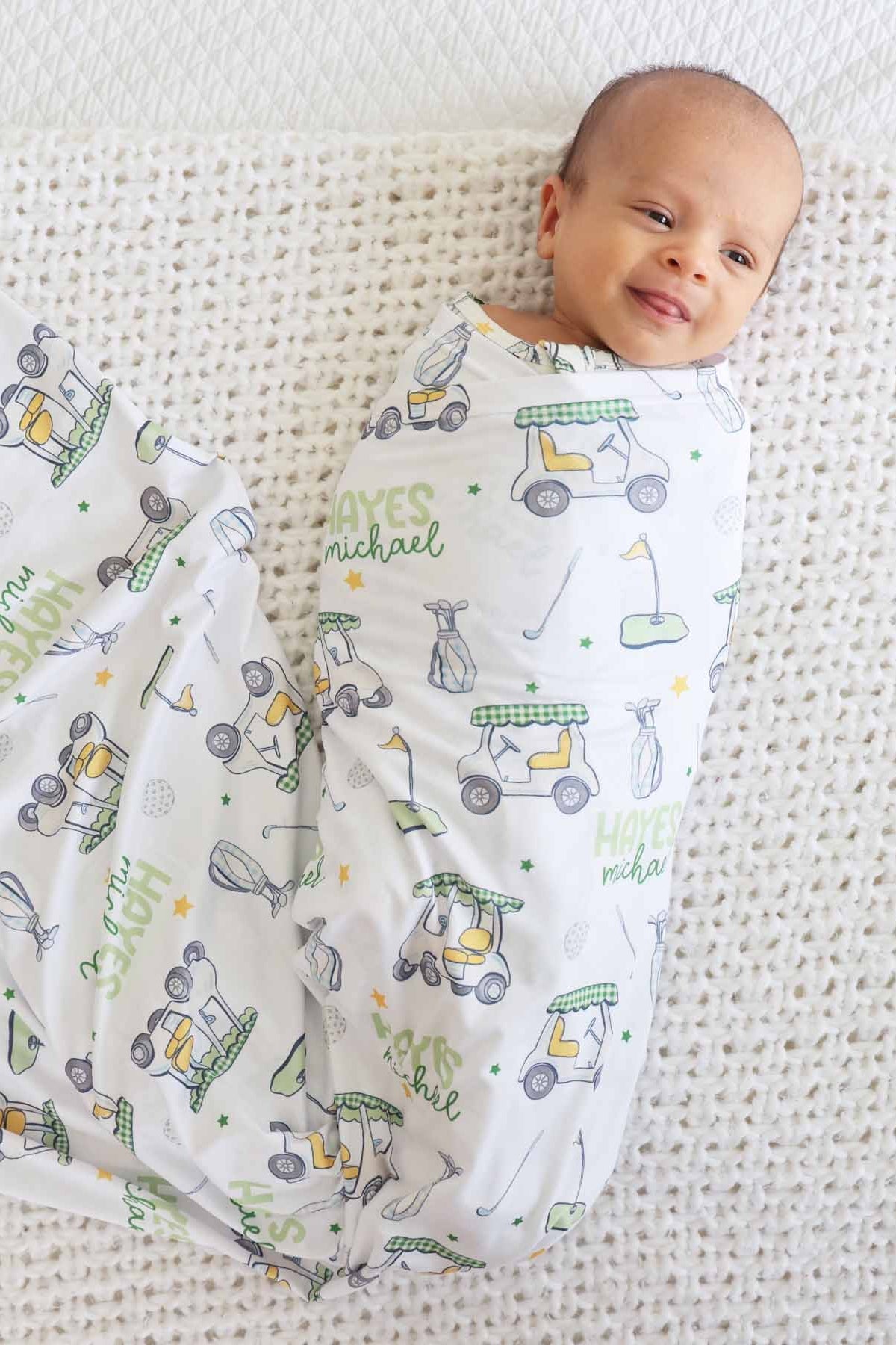 Country Club Cuties Personalized Swaddle Blanket | Blue