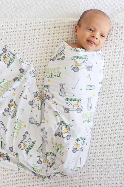 Country Club Cuties Personalized Swaddle Blanket | Blue