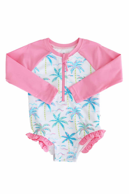 Long Sleeve Rash Guard with Front Zipper | Blue Lagoon