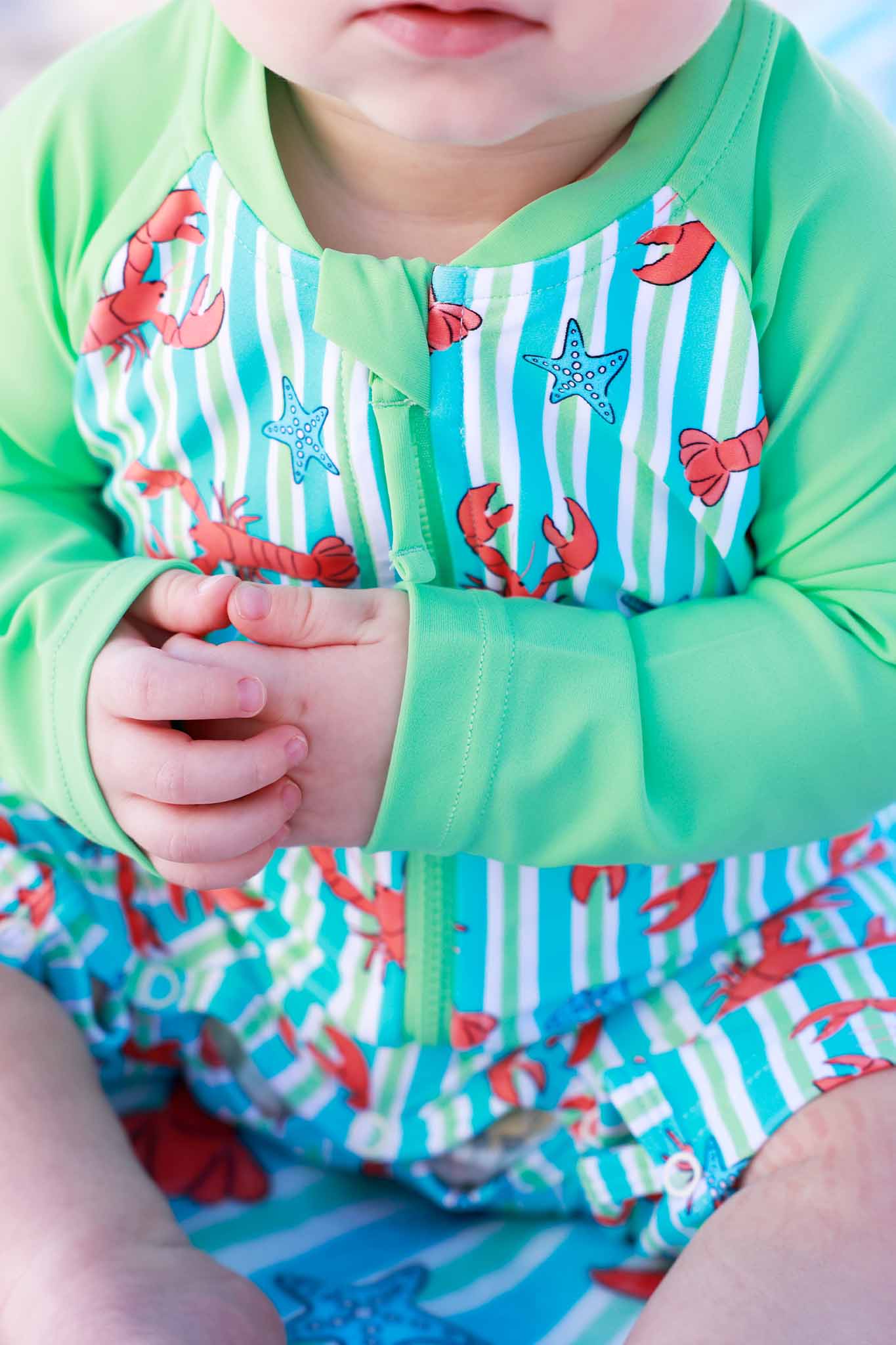 Long Sleeve Rash Guard Swim Romper Shortie | Pinch Me Blue