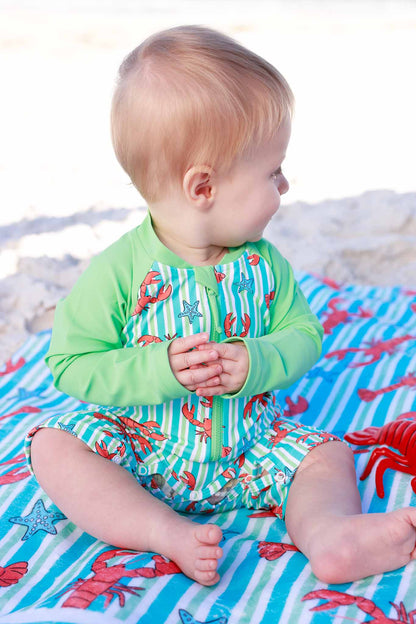 Long Sleeve Rash Guard Swim Romper Shortie | Pinch Me Blue