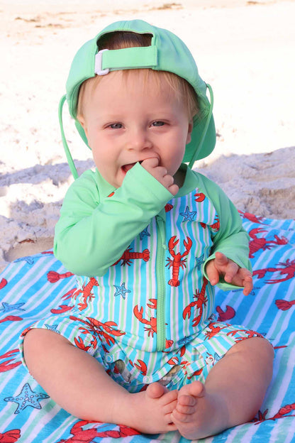 Long Sleeve Rash Guard Swim Romper Shortie | Pinch Me Blue