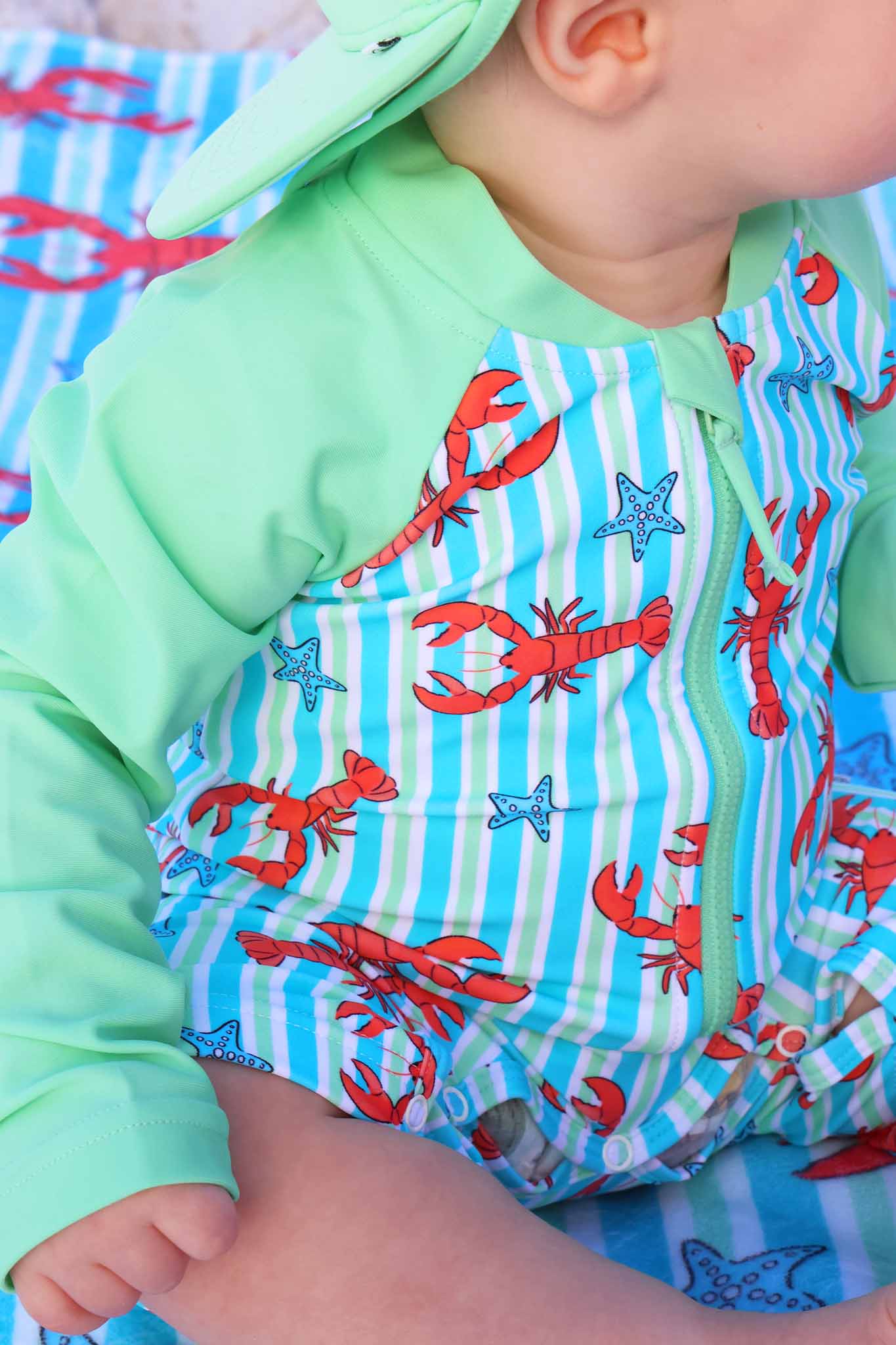 Long Sleeve Rash Guard Swim Romper Shortie | Pinch Me Blue