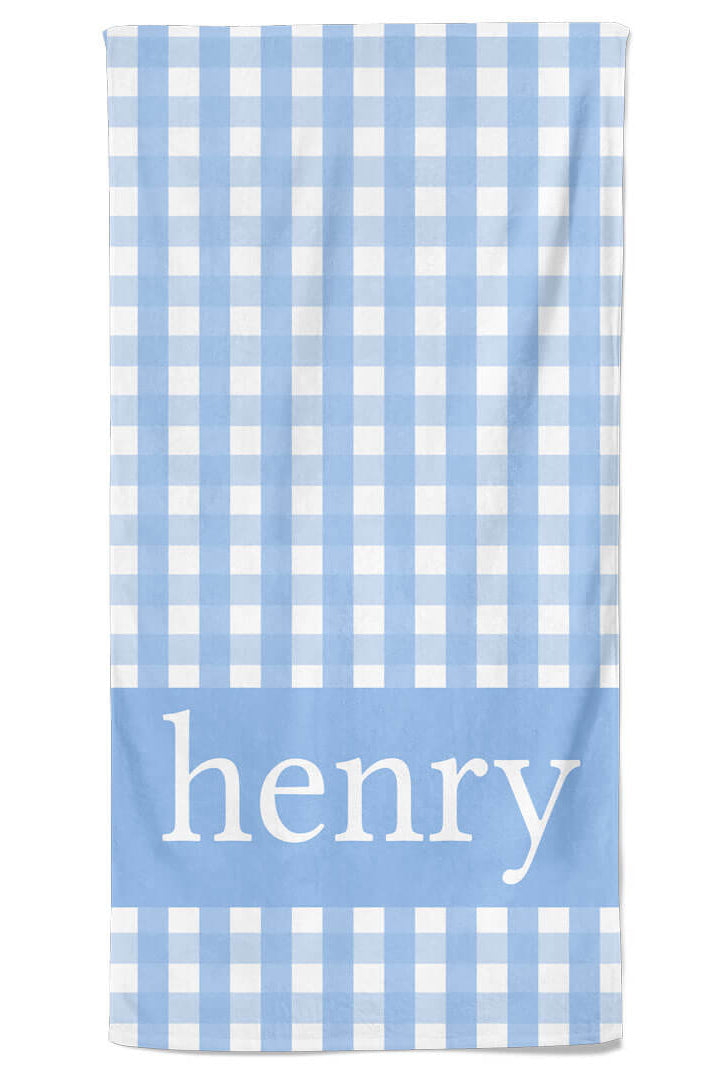 Personalized Kids Beach Towel | Blue Seersucker