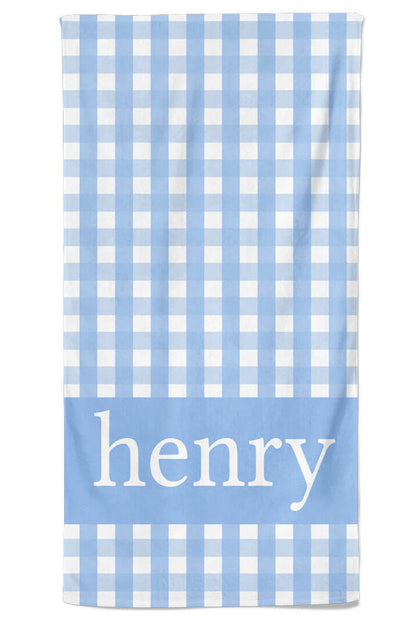 Personalized Kids Beach Towel | Blue Seersucker