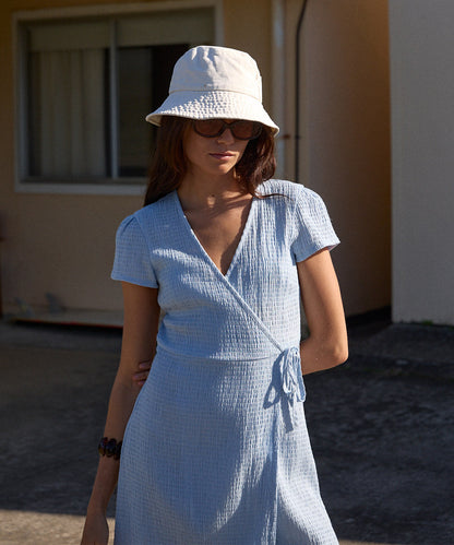 AFENDS Womens Farah - Seersucker Mini Wrap Dress - Blue