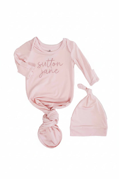 Girl Personalized Bamboo Newborn Baby Knot Gown & Hat