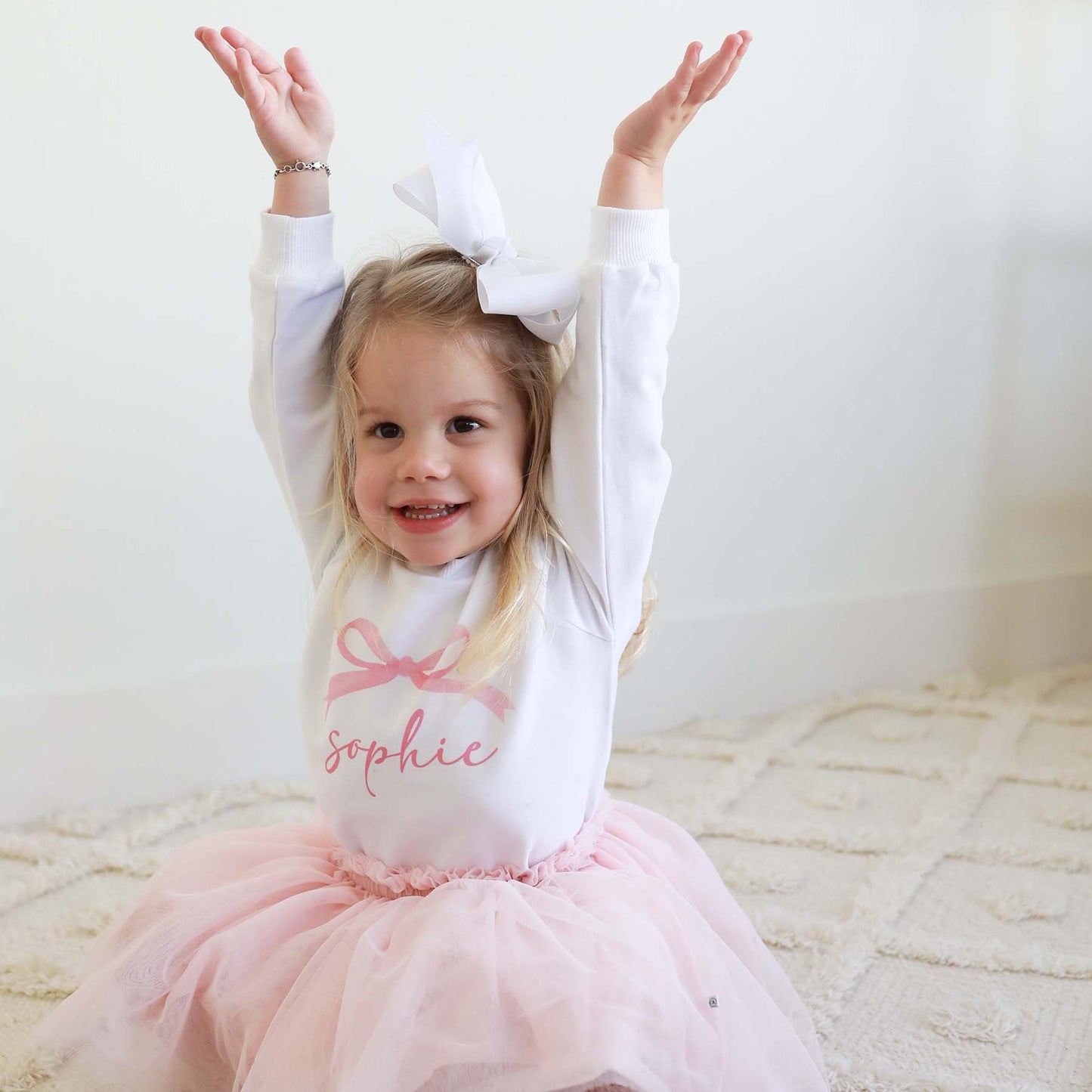 Personalized Bow Kids Graphic Sweatshirts | White