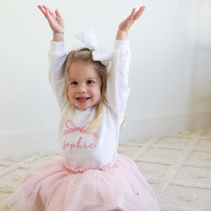 Personalized Bow Kids Graphic Sweatshirts | White