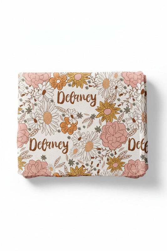Boho Floral Personalized Kids Blanket