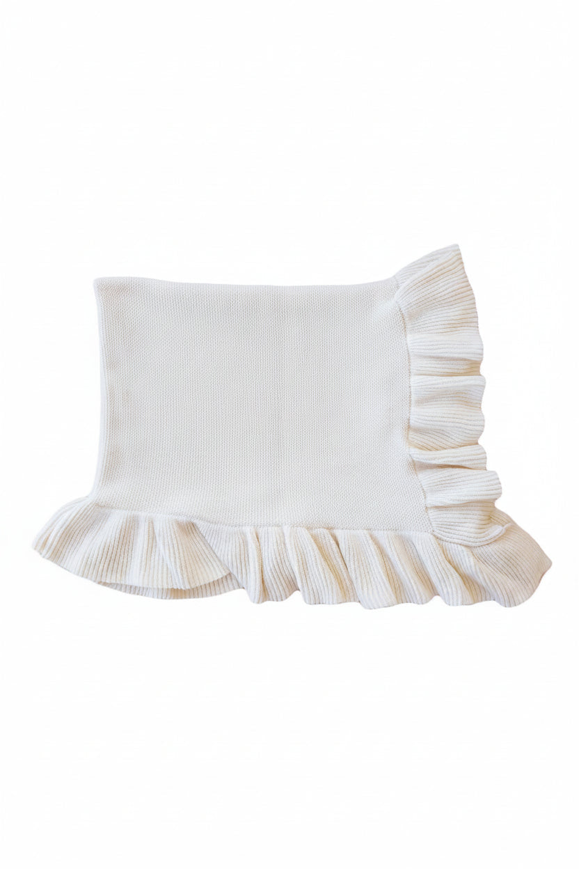 Knit Blanket With Ruffle | Ivory