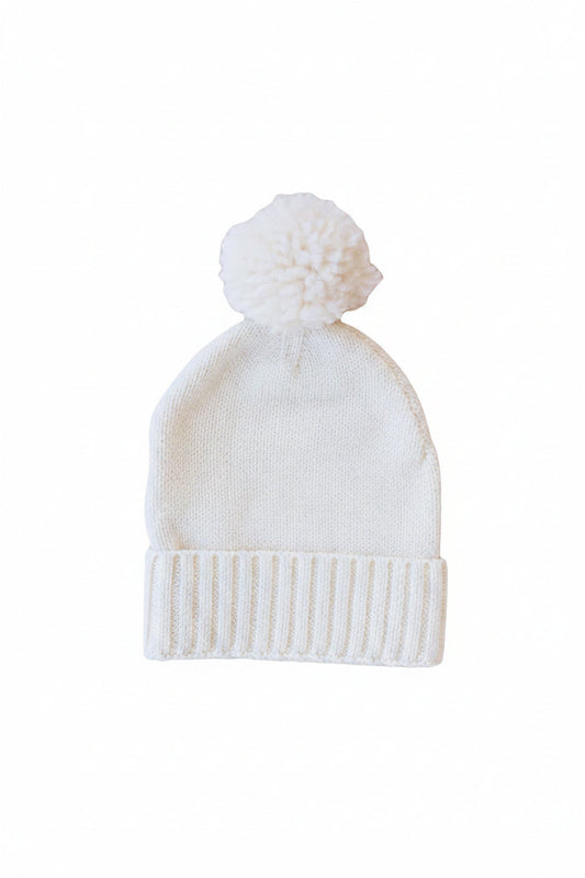 Knit Baby Pom Pom Beanie | Ivory