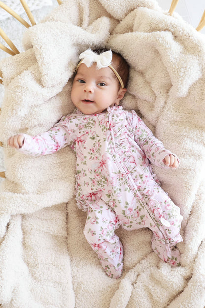 Bows in Bloom Ruffle Zipper Footie