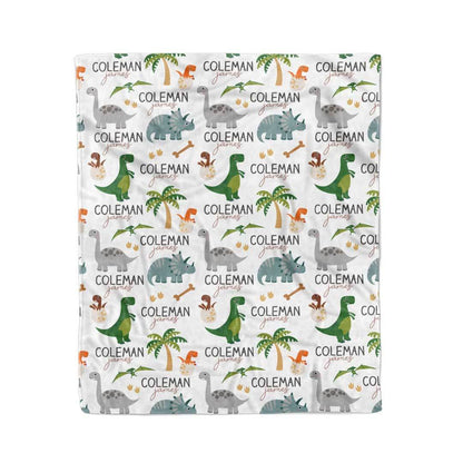 Happy Dinos Personalized Toddler Blanket | Neutral