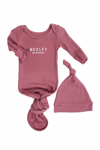 Girl Personalized Bamboo Newborn Baby Knot Gown & Hat