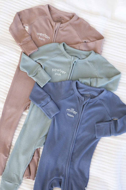 Embroidered Bamboo Waffle Convertible Zip Rompers | Mountain Haze