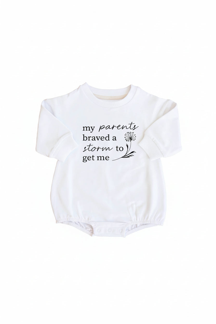 Braved The Storm Graphic Sweatshirt Bubble Romper | White