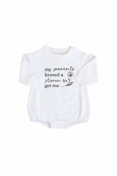 Braved The Storm Graphic Sweatshirt Bubble Romper | White