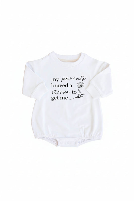 Braved The Storm Graphic Sweatshirt Bubble Romper | White
