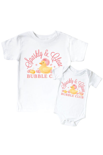 Bubble Club Pink Graphic Bodysuit & Kids Tee | White