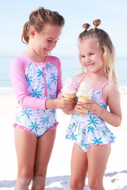 Long Sleeve Rash Guard with Front Zipper | Blue Lagoon