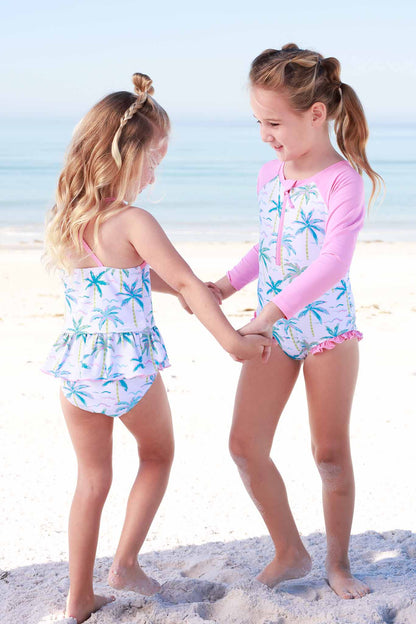 Long Sleeve Rash Guard with Front Zipper | Blue Lagoon