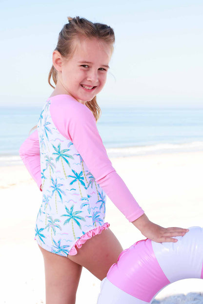 Long Sleeve Rash Guard with Front Zipper | Blue Lagoon