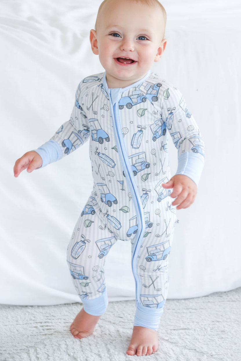 Convertible Bamboo Zip Romper | Caddie Crew Blue