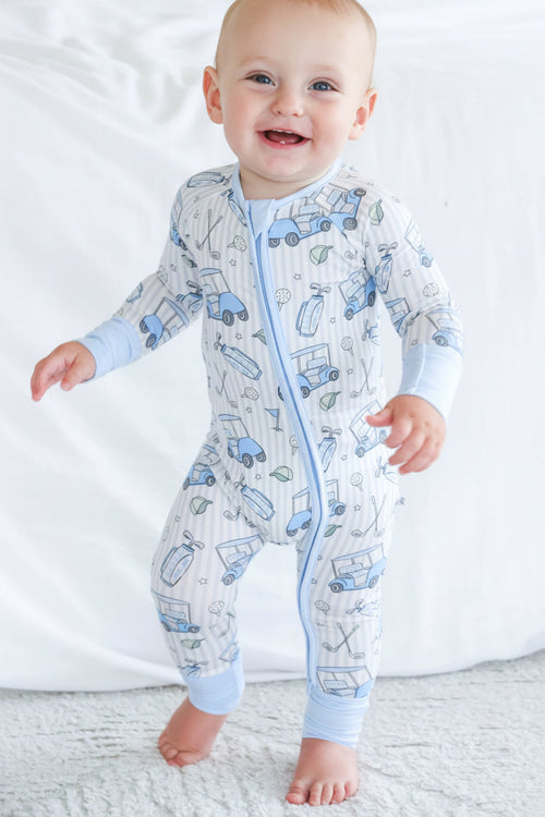 Convertible Bamboo Zip Romper | Caddie Crew Blue