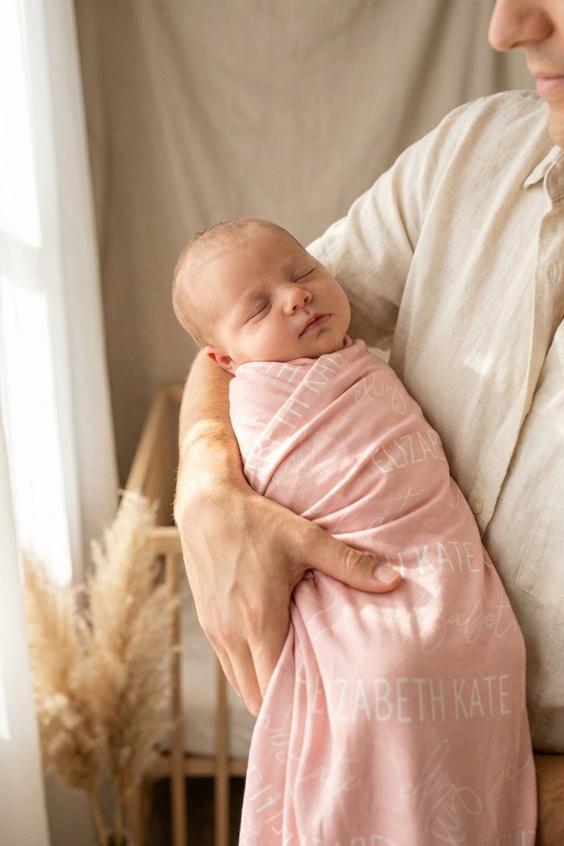 Personalized Lovely Pink Baby Name Swaddle Blanket - Block & Script