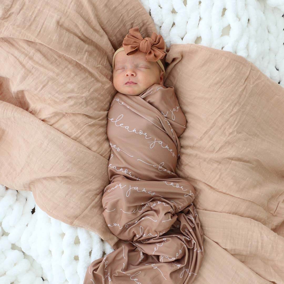 Personalized Camel Baby Name Swaddle Blanket - Script