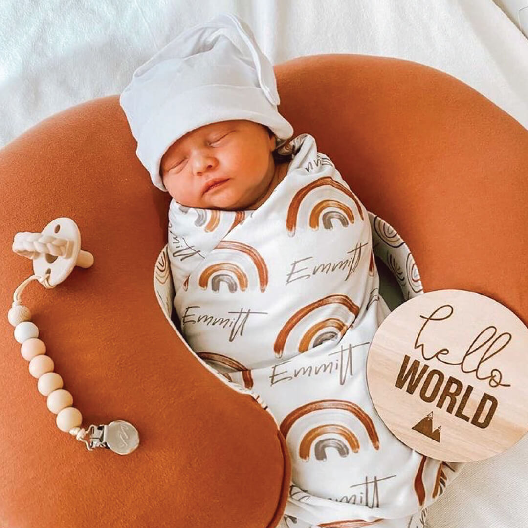 Cannon's Earthy Rainbow Personalized Swaddle Blanket
