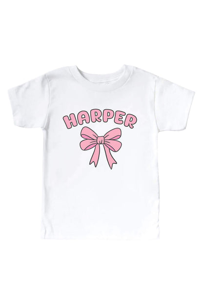 Cheer Bow Personalized Kids Graphic Tee | White