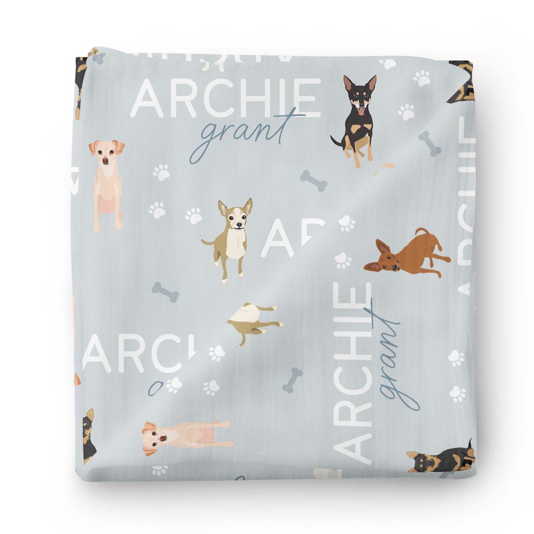 Personalized Baby Name Swaddle Blanket | Dog Breeds