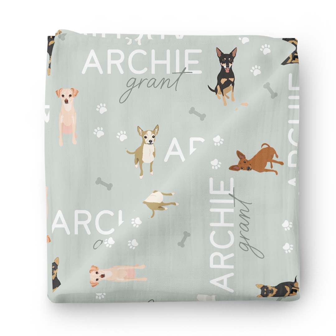 Personalized Baby Name Swaddle Blanket | Dog Breeds