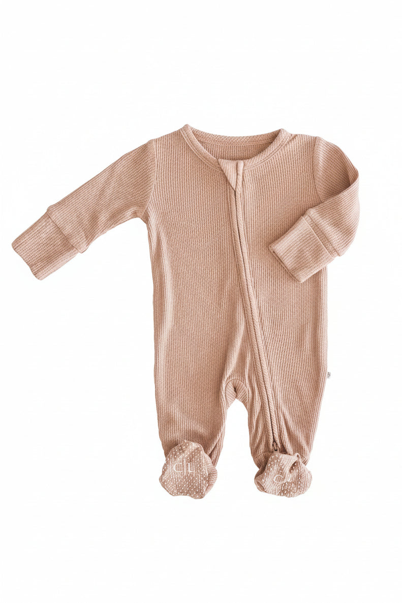 Embroidered Bamboo Waffle Zipper Footie | Mountain Haze