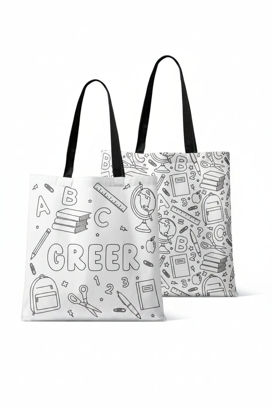 Colorable Personalized Tote Bags | School Days
