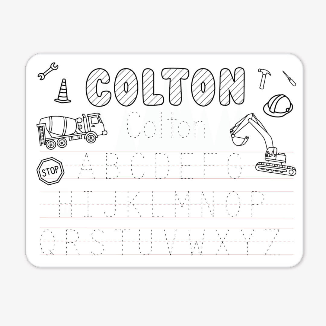 Kids Personalized Whiteboard | Construction Zone