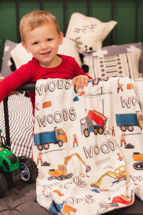 Construction Trucks Personalized Toddler Blanket