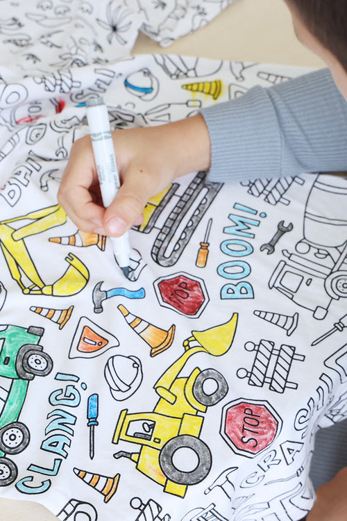 Colorable Two Piece Pajama Set | Construction Zone