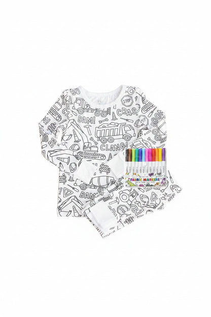 Colorable Two Piece Pajama Set | Construction Zone
