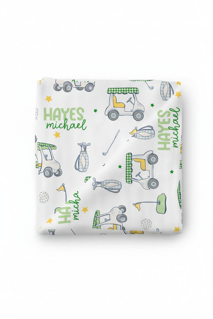 Country Club Cuties Personalized Swaddle Blanket | Blue