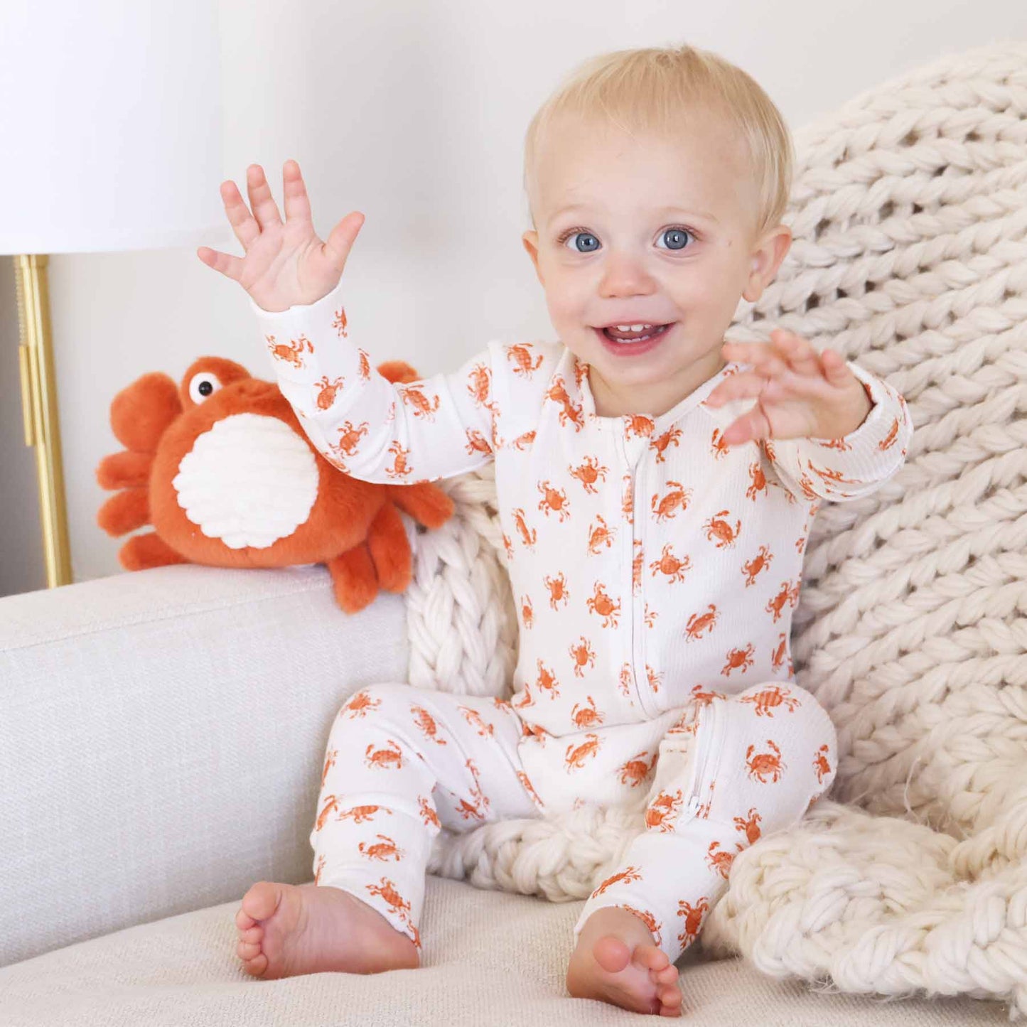 Cutie Crabs Bamboo Waffle Convertible Zip Romper