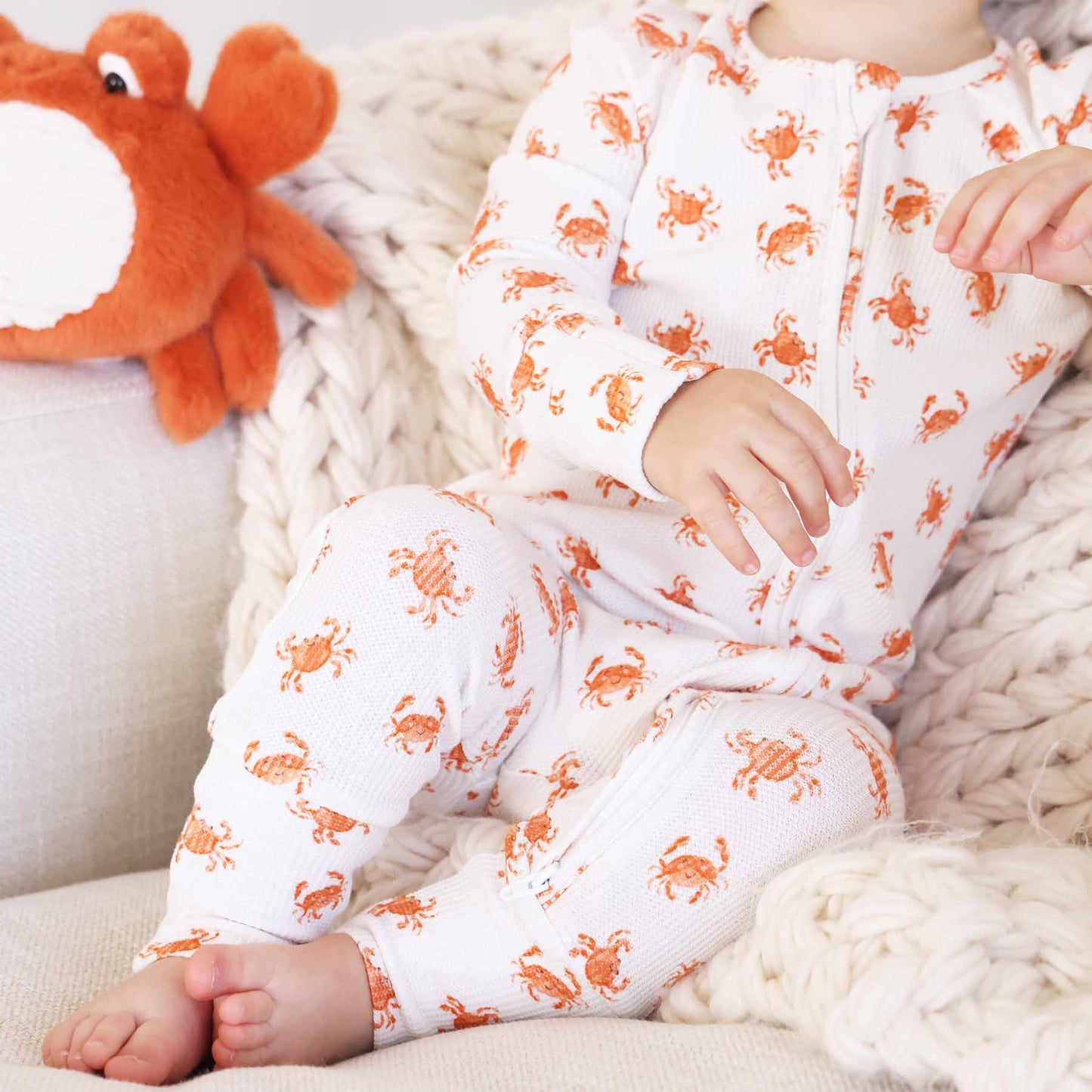 Cutie Crabs Bamboo Waffle Convertible Zip Romper
