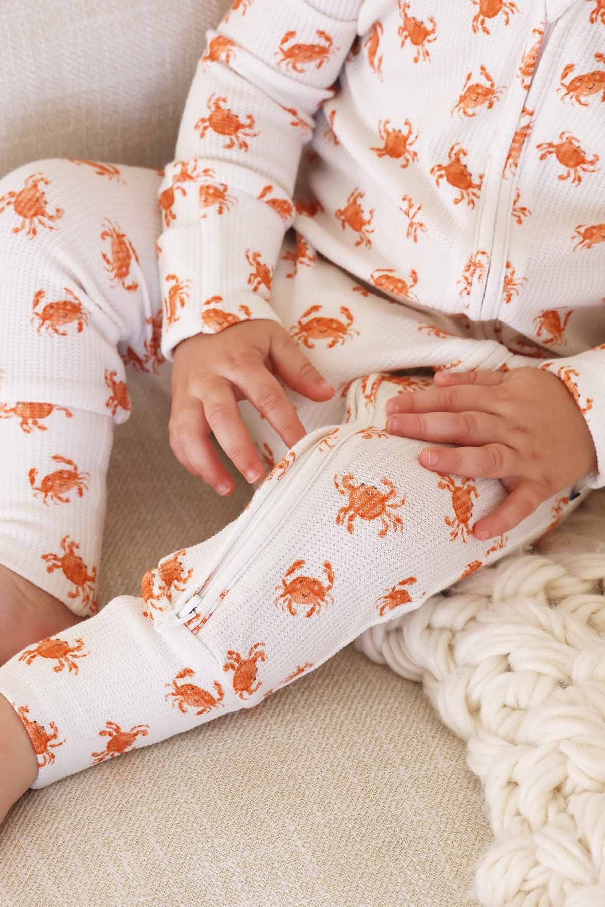Cutie Crabs Bamboo Waffle Convertible Zip Romper
