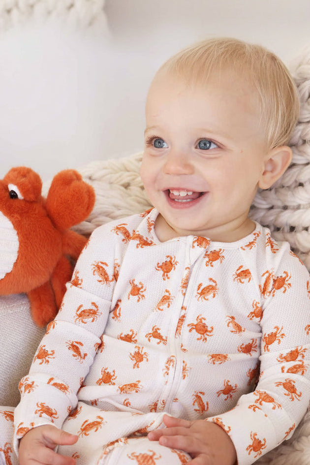 Cutie Crabs Bamboo Waffle Convertible Zip Romper