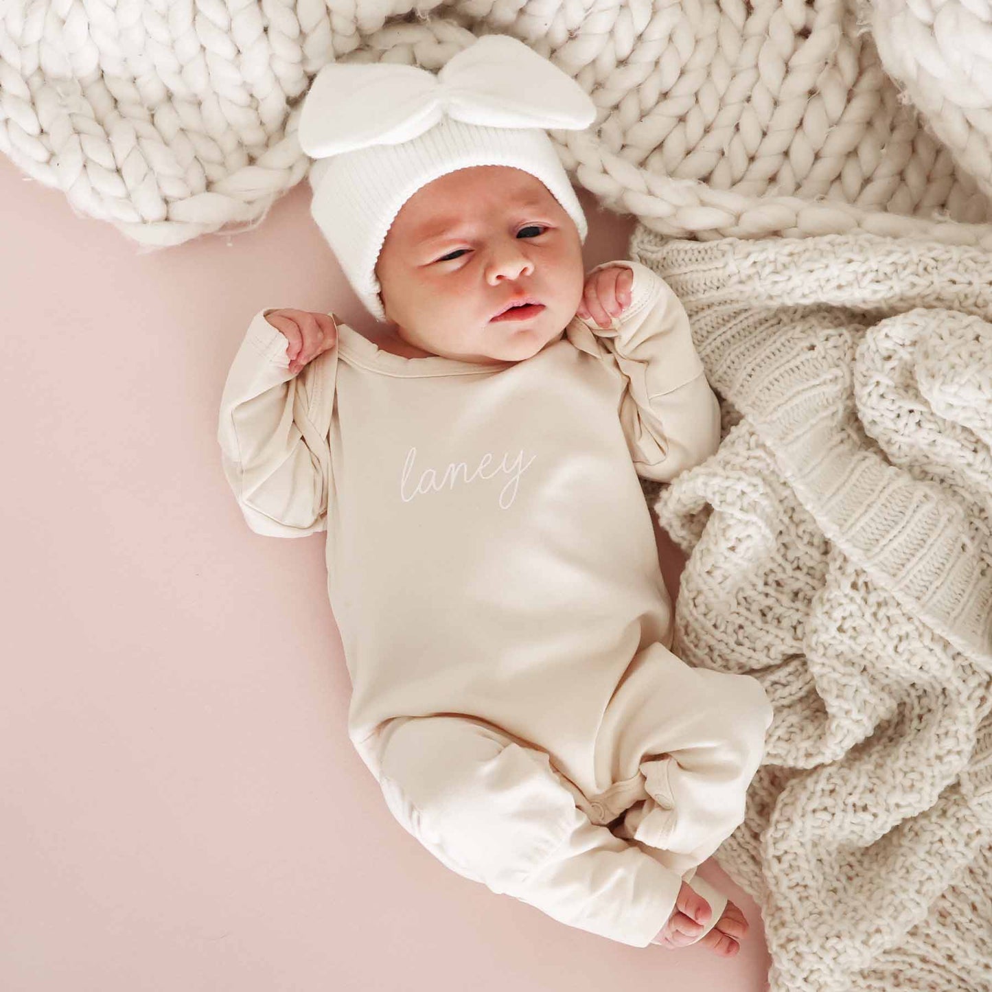 Personalized Full Length Snap Romper | Soft Cream