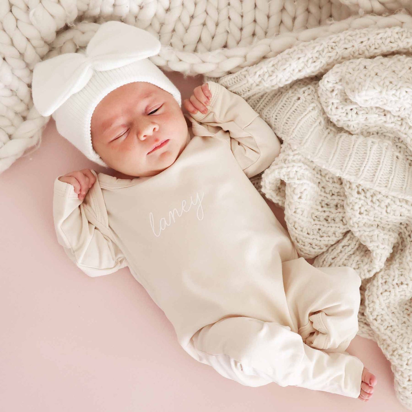 Personalized Full Length Snap Romper | Soft Cream