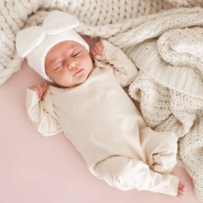 Personalized Full Length Snap Romper | Soft Cream