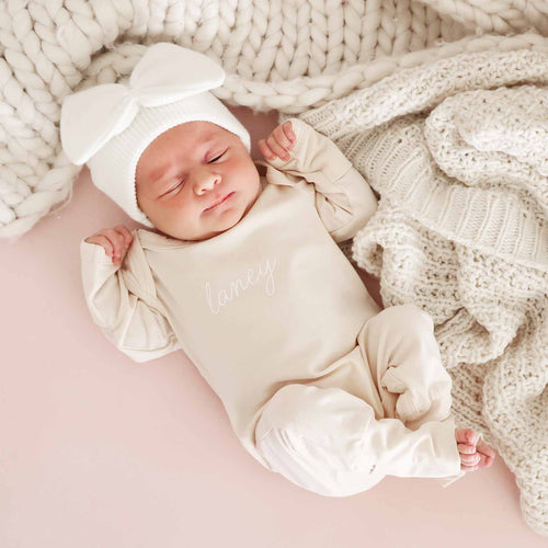 Personalized Full Length Snap Romper | Soft Cream